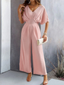 Supreme short-sleeved solid color temperament casual wide-leg jumpsuit