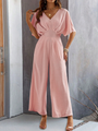 Supreme short-sleeved solid color temperament casual wide-leg jumpsuit