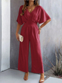 Supreme short-sleeved solid color temperament casual wide-leg jumpsuit