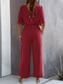 Supreme short-sleeved solid color temperament casual wide-leg jumpsuit