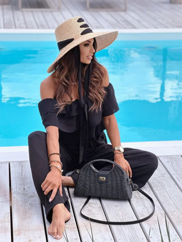 Valencia One-piece collar casual solid color waisted jumpsuit