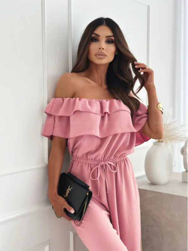 Valencia One-piece collar casual solid color waisted jumpsuit