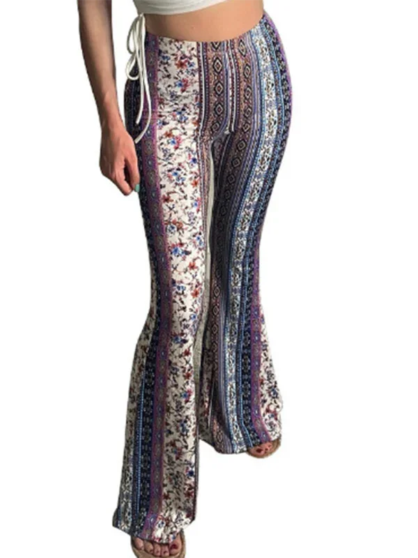 Violeta Boho Printed Skinny Micro Slim Sexy Casual Pants