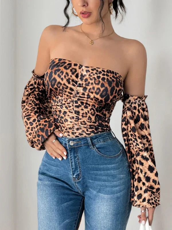 Lemaion Slim Retro Leopard Print Sweet and Spicy Style Top
