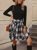 Yuleiny Fashion irregular plaid sleeve fake shirt skirt