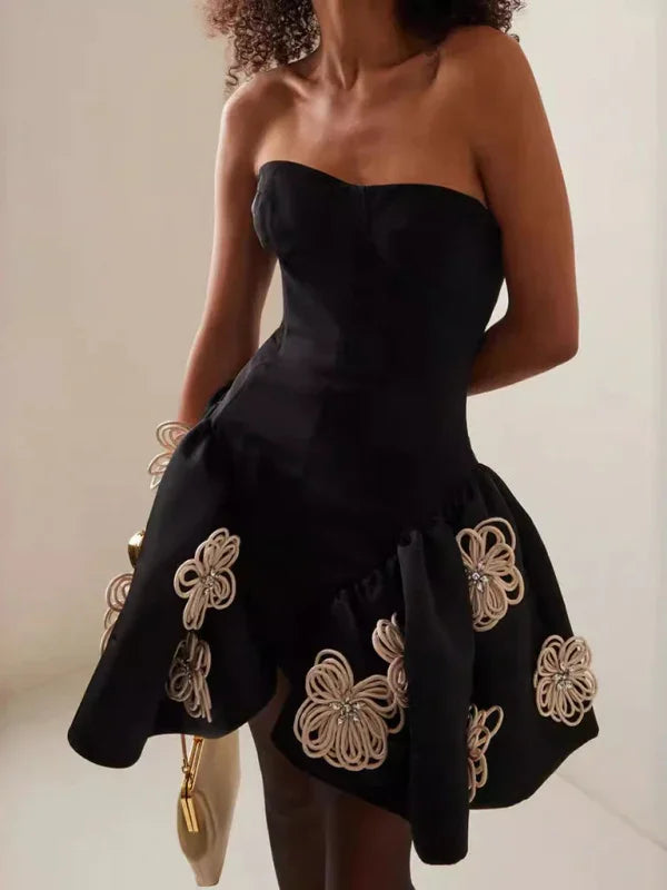Saratoga Black Floral Bandage Dress with Tutu Tutu
