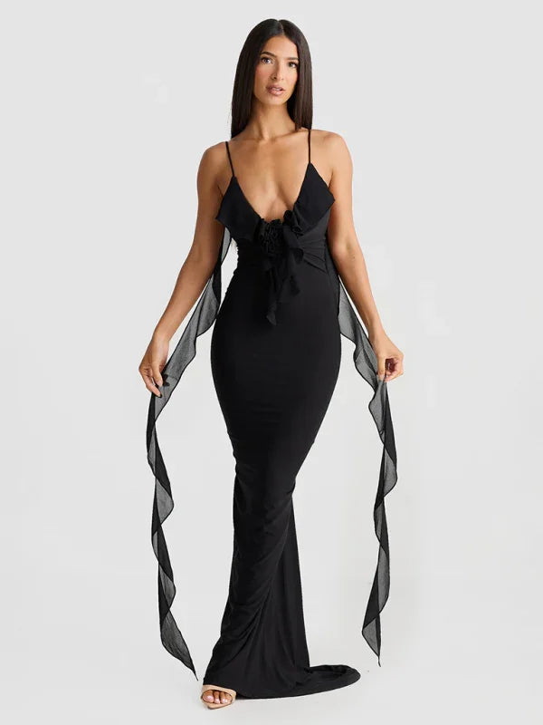 Cooperstown V-neck Backless Slim Shoulder Fishtail Evening Dress