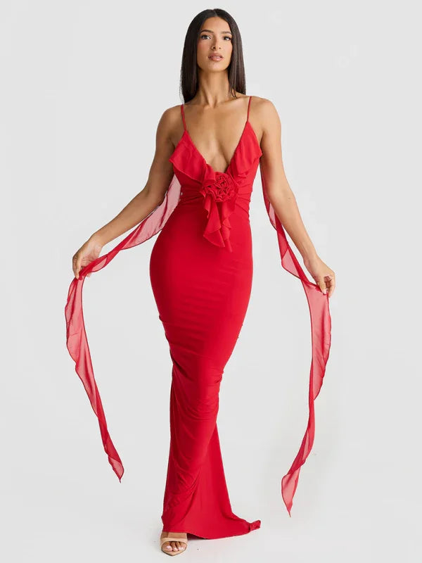 Cooperstown V-neck Backless Slim Shoulder Fishtail Evening Dress