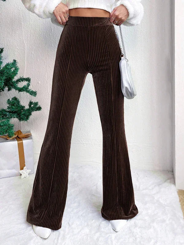 Vegna high waist corduroy flared pants solid color casual wide leg long sweatpants