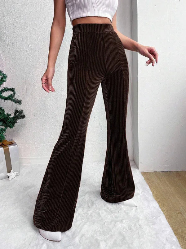 Vegna high waist corduroy flared pants solid color casual wide leg long sweatpants