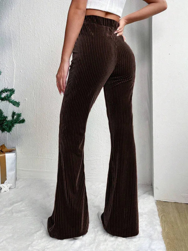 Vegna high waist corduroy flared pants solid color casual wide leg long sweatpants