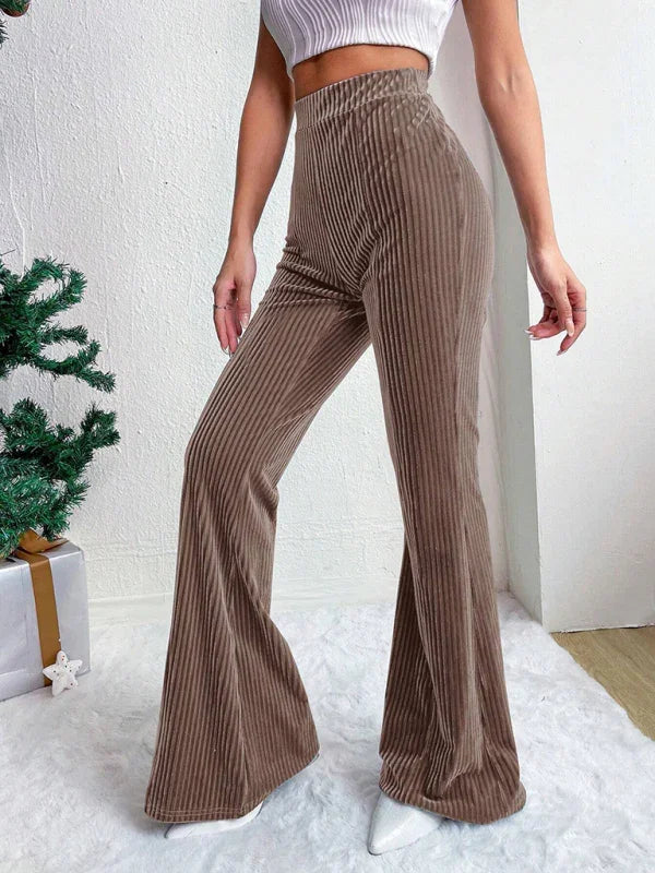 Vegna high waist corduroy flared pants solid color casual wide leg long sweatpants