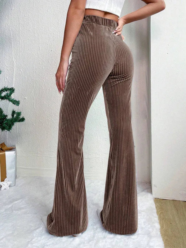Vegna high waist corduroy flared pants solid color casual wide leg long sweatpants