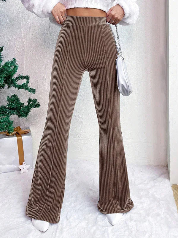 Vegna high waist corduroy flared pants solid color casual wide leg long sweatpants