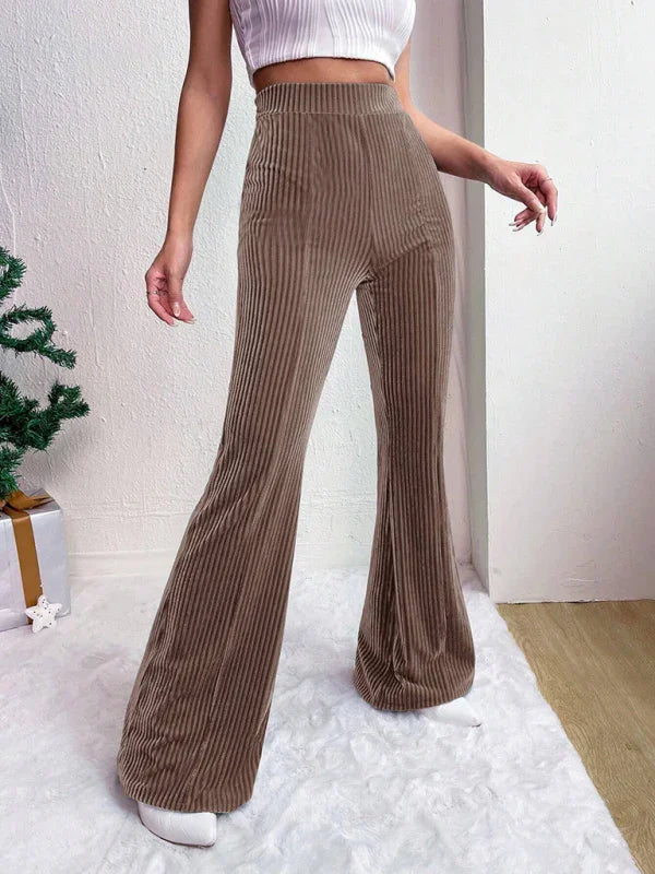 Vegna high waist corduroy flared pants solid color casual wide leg long sweatpants