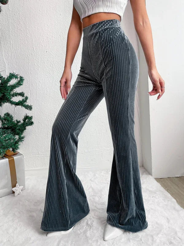 Vegna high waist corduroy flared pants solid color casual wide leg long sweatpants