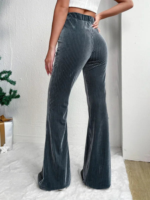 Vegna high waist corduroy flared pants solid color casual wide leg long sweatpants