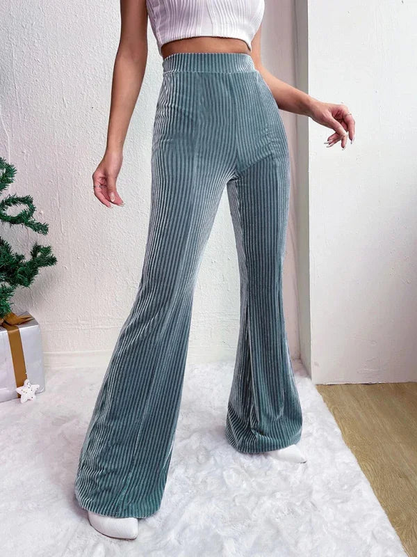 Vegna high waist corduroy flared pants solid color casual wide leg long sweatpants