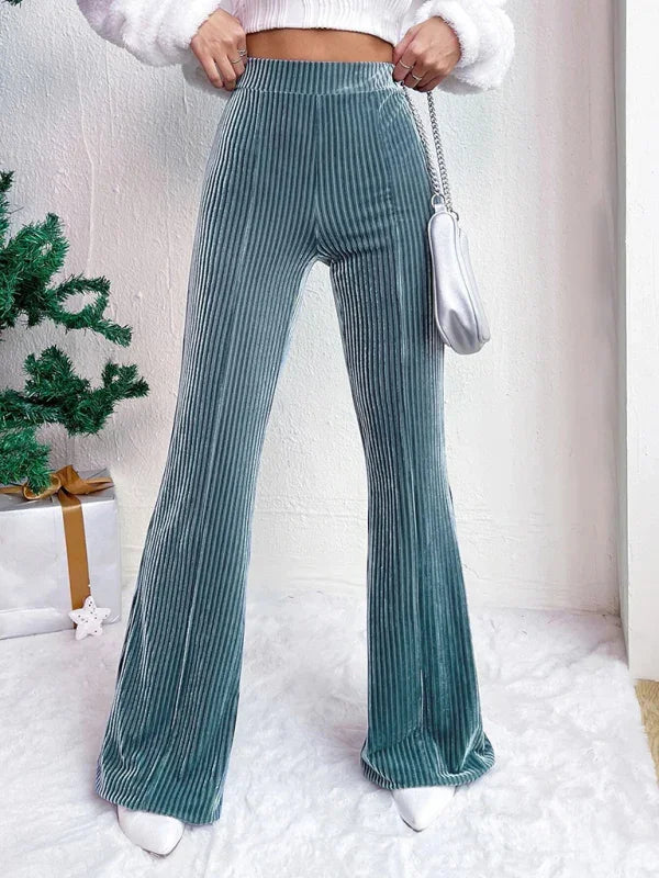 Vegna high waist corduroy flared pants solid color casual wide leg long sweatpants