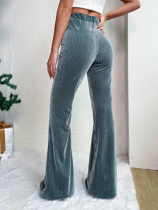 Vegna high waist corduroy flared pants solid color casual wide leg long sweatpants