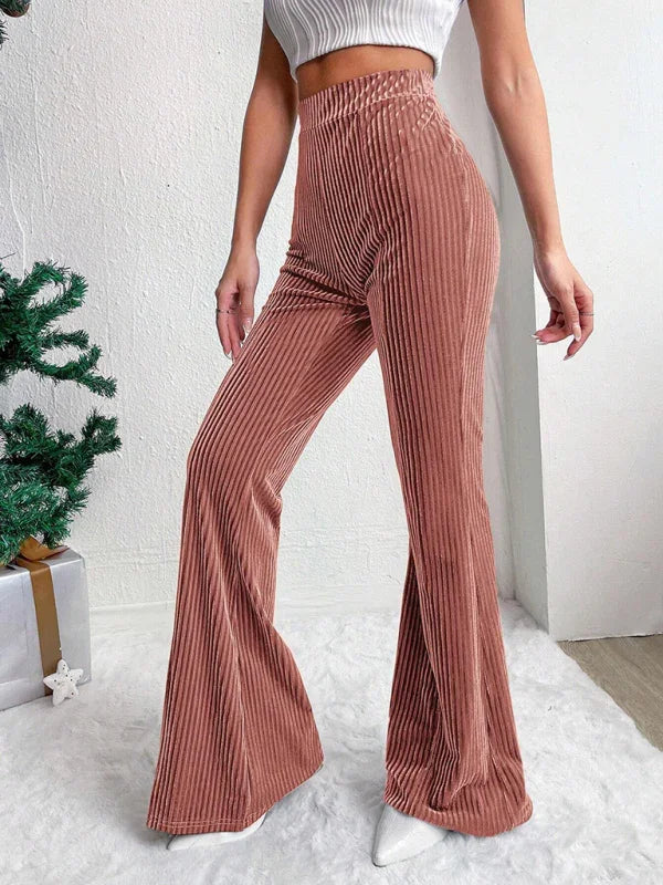 Vegna high waist corduroy flared pants solid color casual wide leg long sweatpants