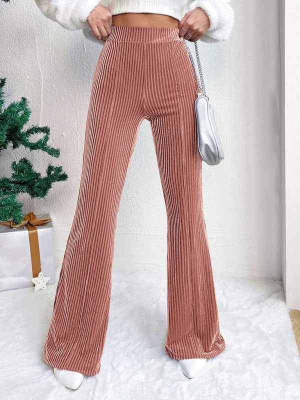 Vegna high waist corduroy flared pants solid color casual wide leg long sweatpants
