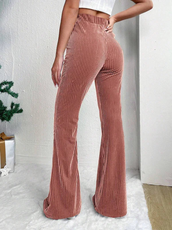 Vegna high waist corduroy flared pants solid color casual wide leg long sweatpants
