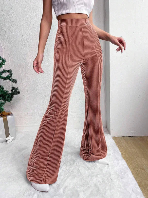 Vegna high waist corduroy flared pants solid color casual wide leg long sweatpants
