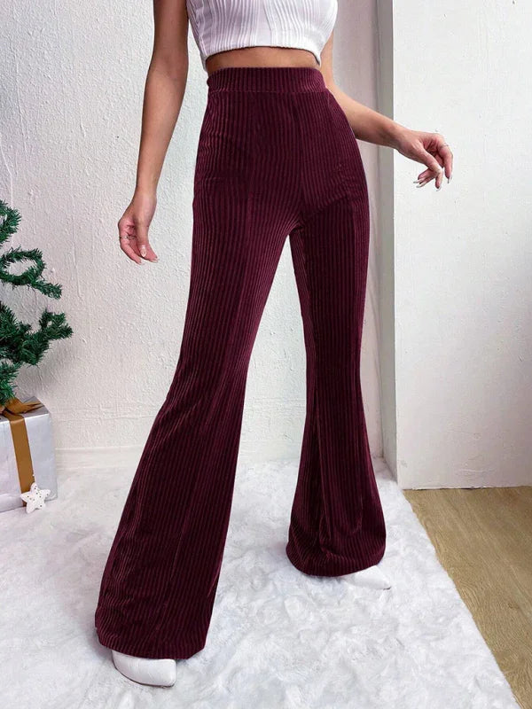 Vegna high waist corduroy flared pants solid color casual wide leg long sweatpants