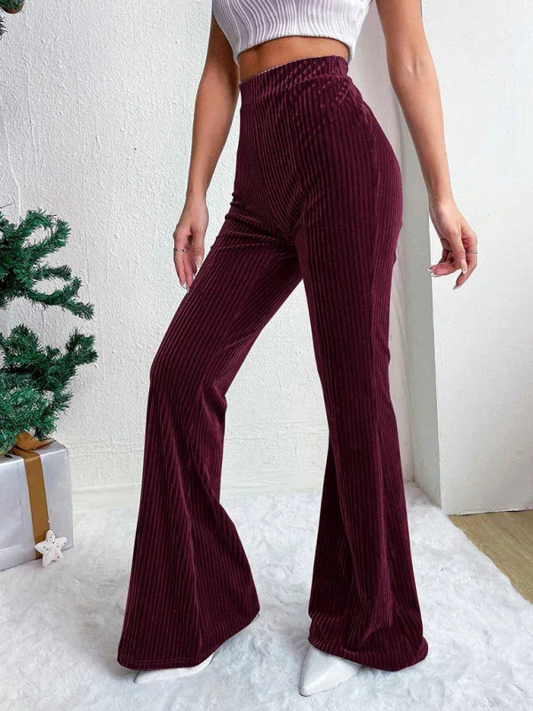 Vegna high waist corduroy flared pants solid color casual wide leg long sweatpants