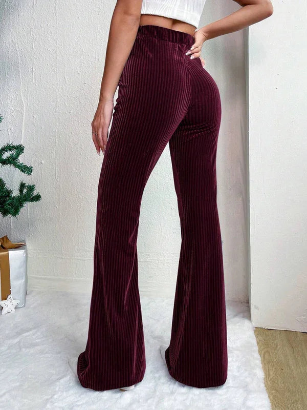 Vegna high waist corduroy flared pants solid color casual wide leg long sweatpants