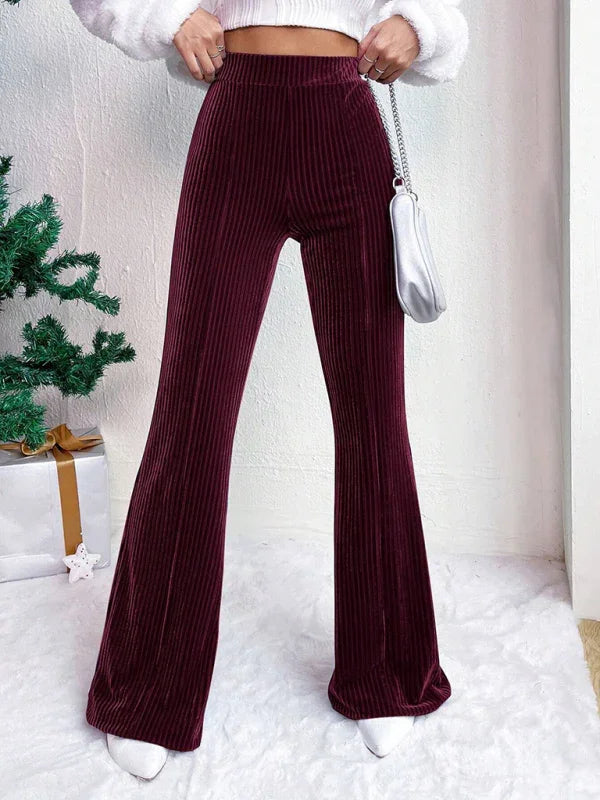 Vegna high waist corduroy flared pants solid color casual wide leg long sweatpants