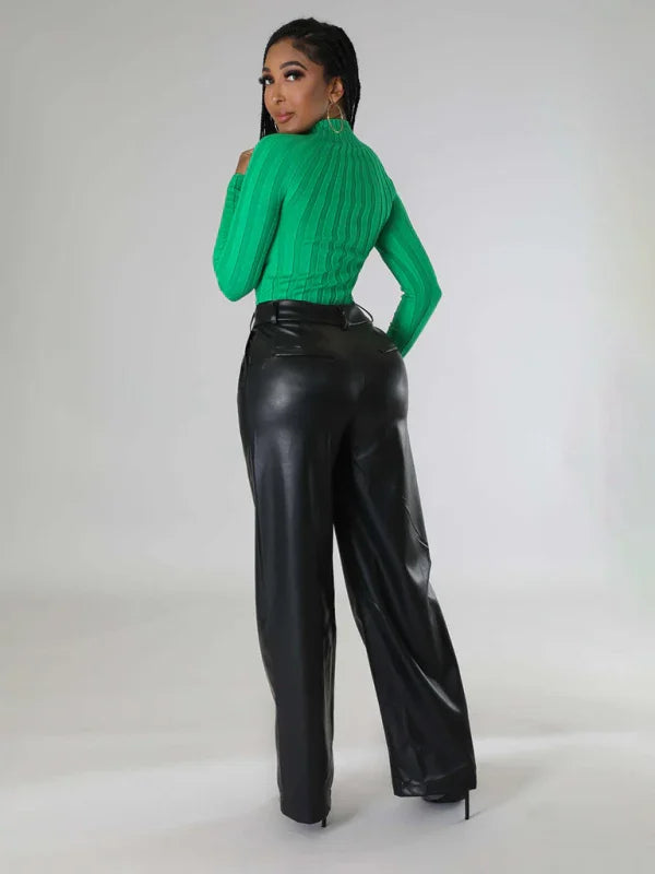 Willie Loose Wide-leg Pocket Casual Leather Pants
