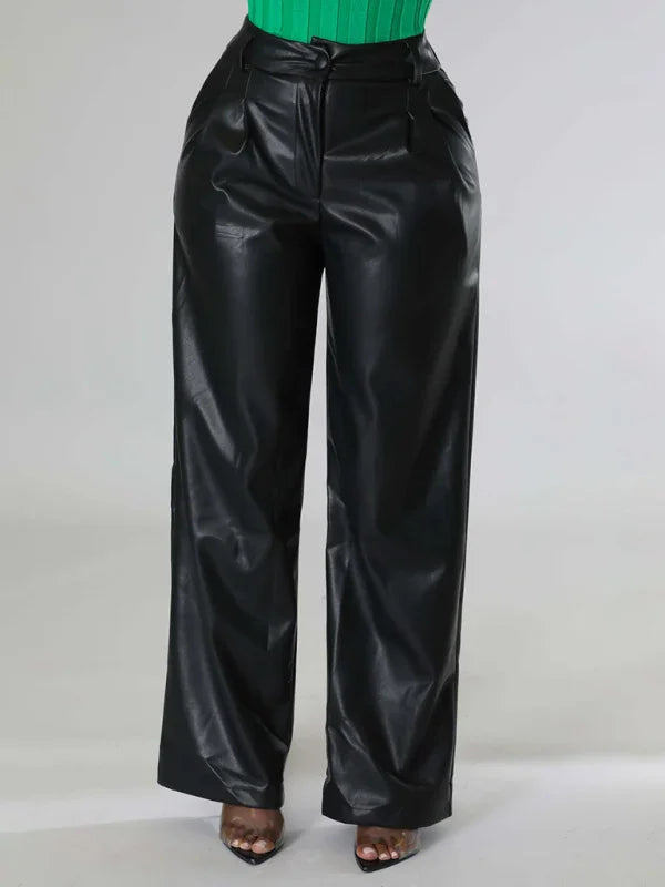 Willie Loose Wide-leg Pocket Casual Leather Pants