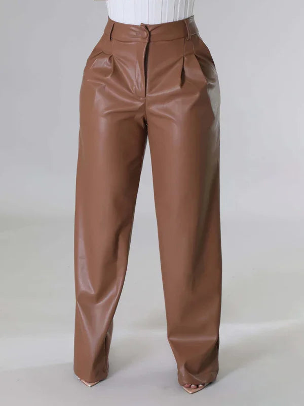 Willie Loose Wide-leg Pocket Casual Leather Pants