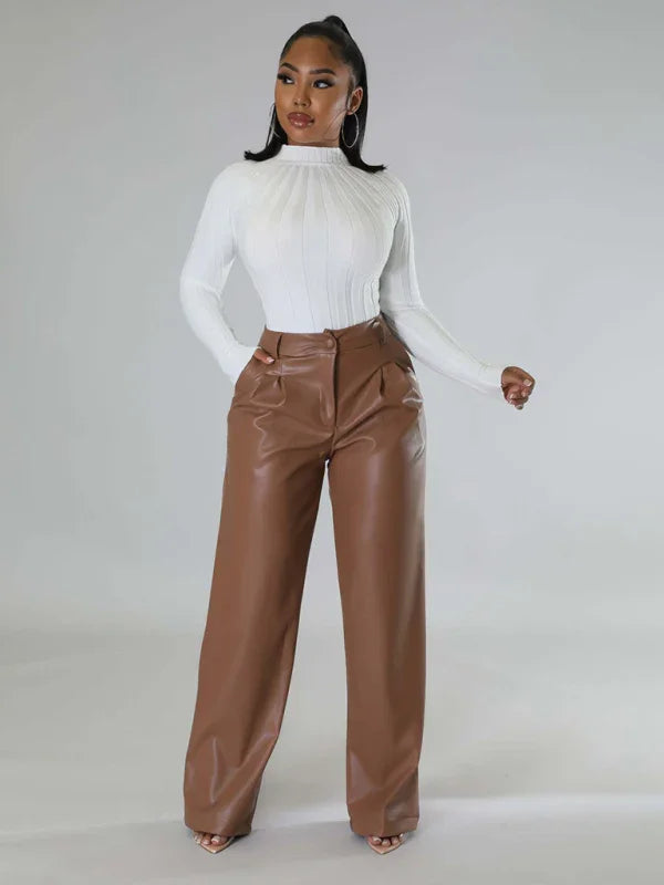 Willie Loose Wide-leg Pocket Casual Leather Pants