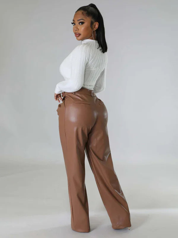 Willie Loose Wide-leg Pocket Casual Leather Pants