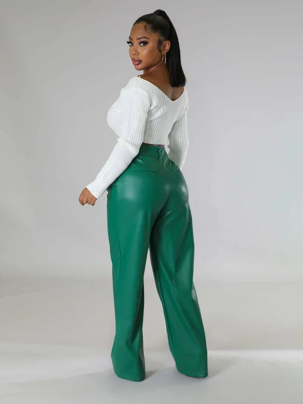 Willie Loose Wide-leg Pocket Casual Leather Pants