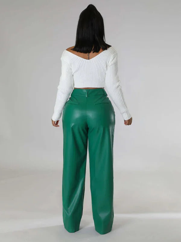 Willie Loose Wide-leg Pocket Casual Leather Pants