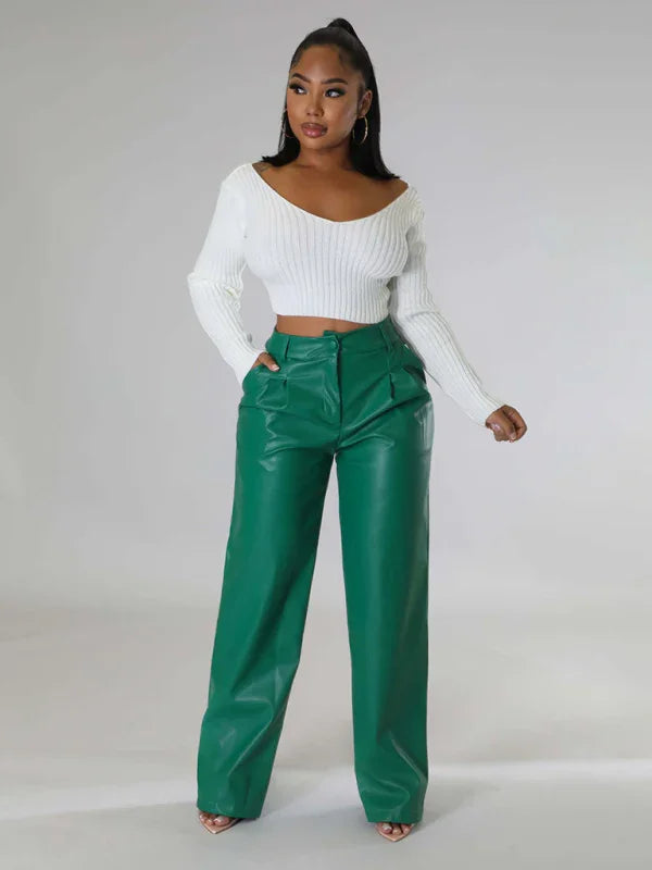 Willie Loose Wide-leg Pocket Casual Leather Pants