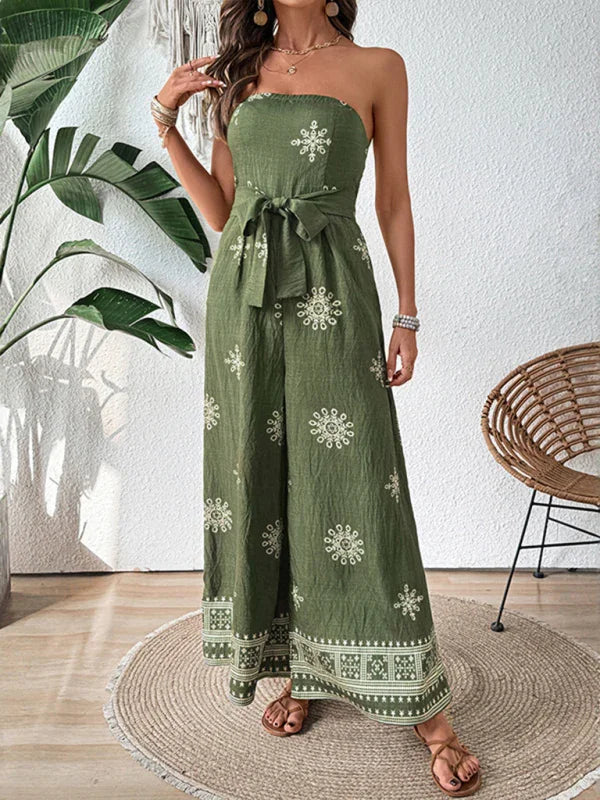 Spine Strapless snowflake print wide-leg jumpsuit