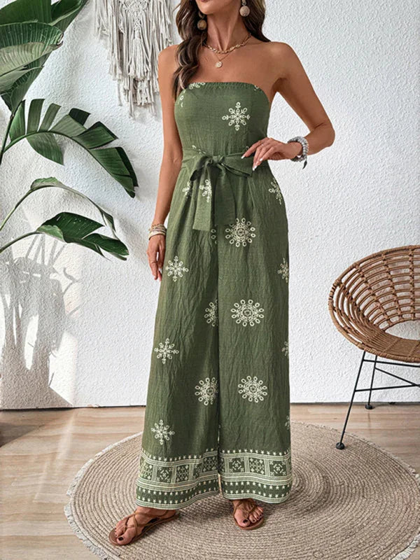 Spine Strapless snowflake print wide-leg jumpsuit
