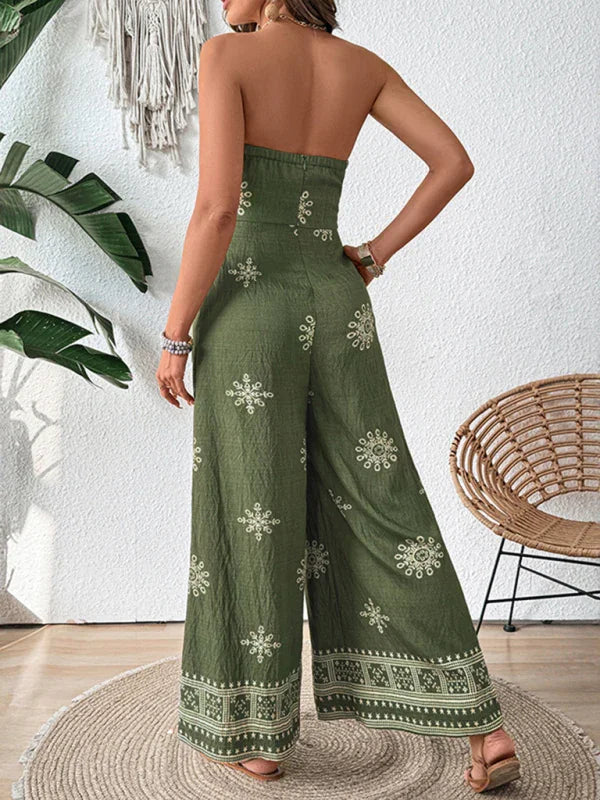 Spine Strapless snowflake print wide-leg jumpsuit