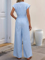 Rosario Sleeveless V-neck blue and white vertical striped jumpsuit
