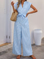 Rosario Sleeveless V-neck blue and white vertical striped jumpsuit