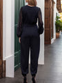 Kerr Simple See-through Lace Long Sleeve Black Jumpsuit