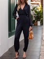 Kerr Simple See-through Lace Long Sleeve Black Jumpsuit