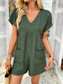 Indhira Bohemian casual solid color sexy hollow short-sleeved jumpsuit