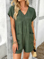 Indhira Bohemian casual solid color sexy hollow short-sleeved jumpsuit
