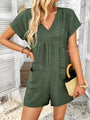 Indhira Bohemian casual solid color sexy hollow short-sleeved jumpsuit